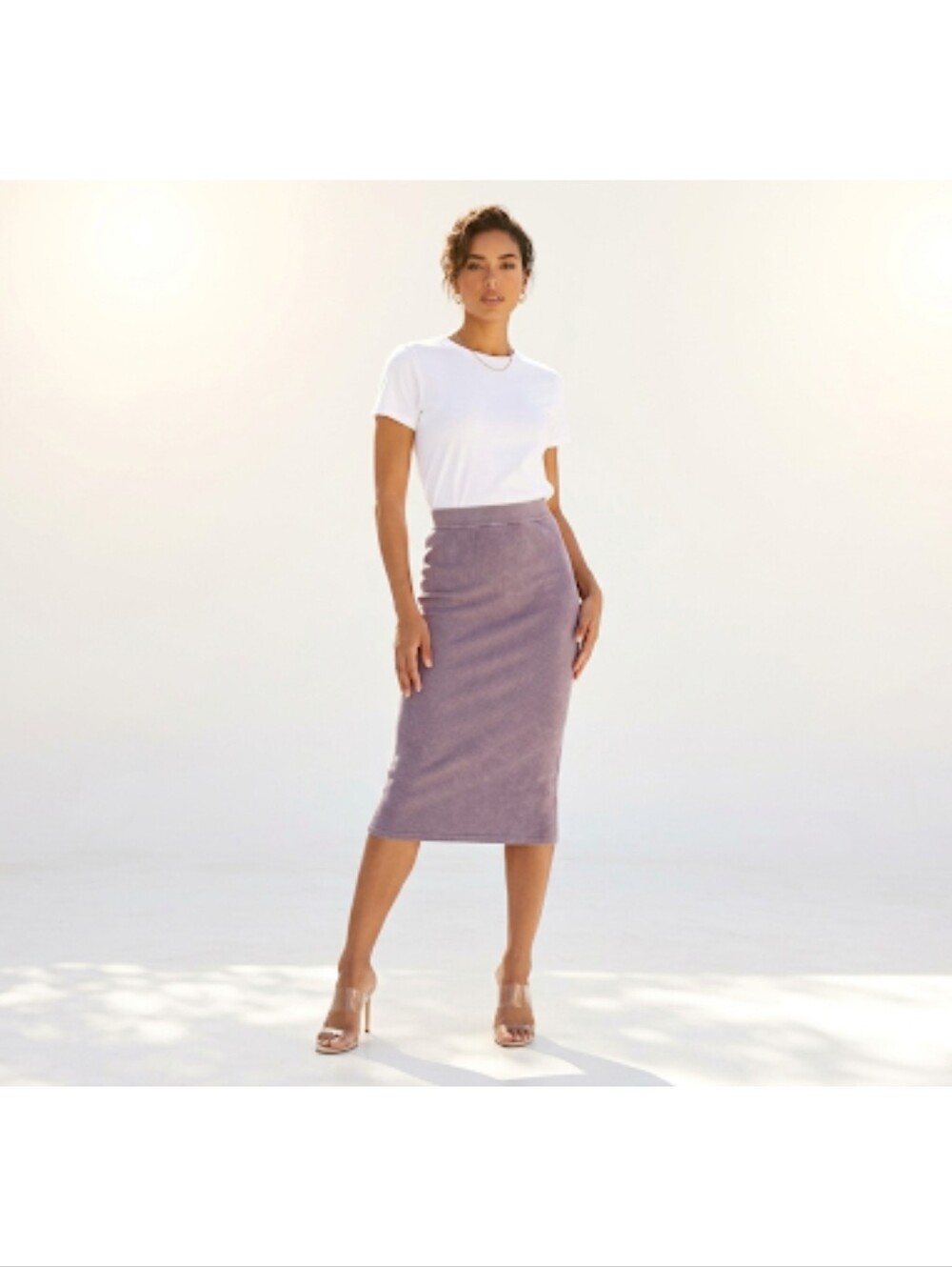 ZARA High Rise Limitless Contour Ribbed Knit Pencil Midi Skirt Purple Size XS-S